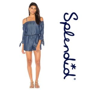 Splendid XS Off Shoulder Denim Chambray Romper New